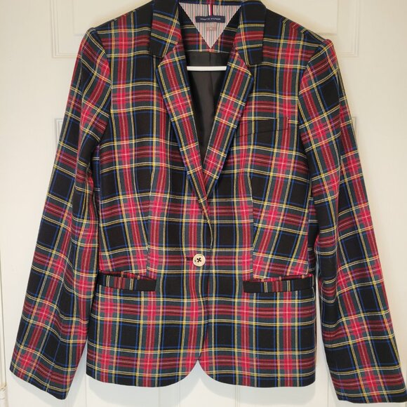 TOMMY HILFIGER PLAID BLAZER TAILORED FIT SZ 10 - Picture 3 of 12